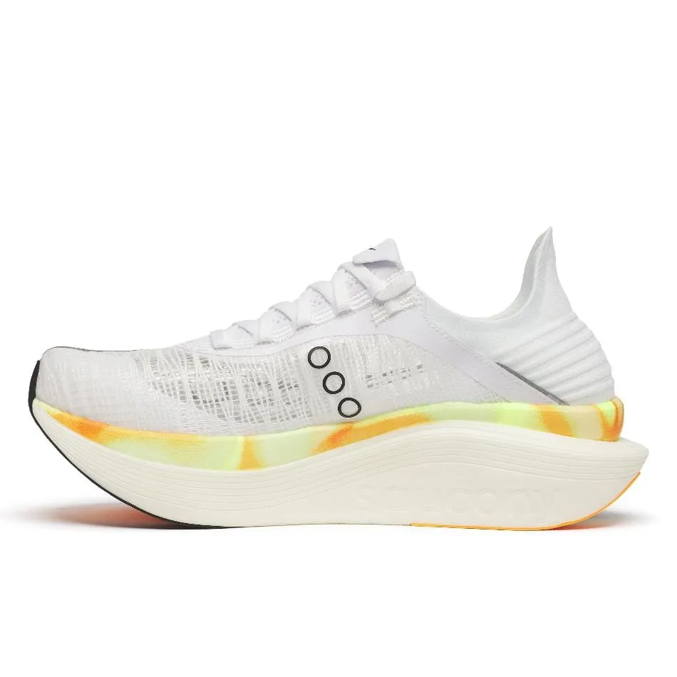 Saucony Unisex Endorphin Elite 2 Running Shoes in White/Peel SS25 Molded TPU Stabilizer running in the heat