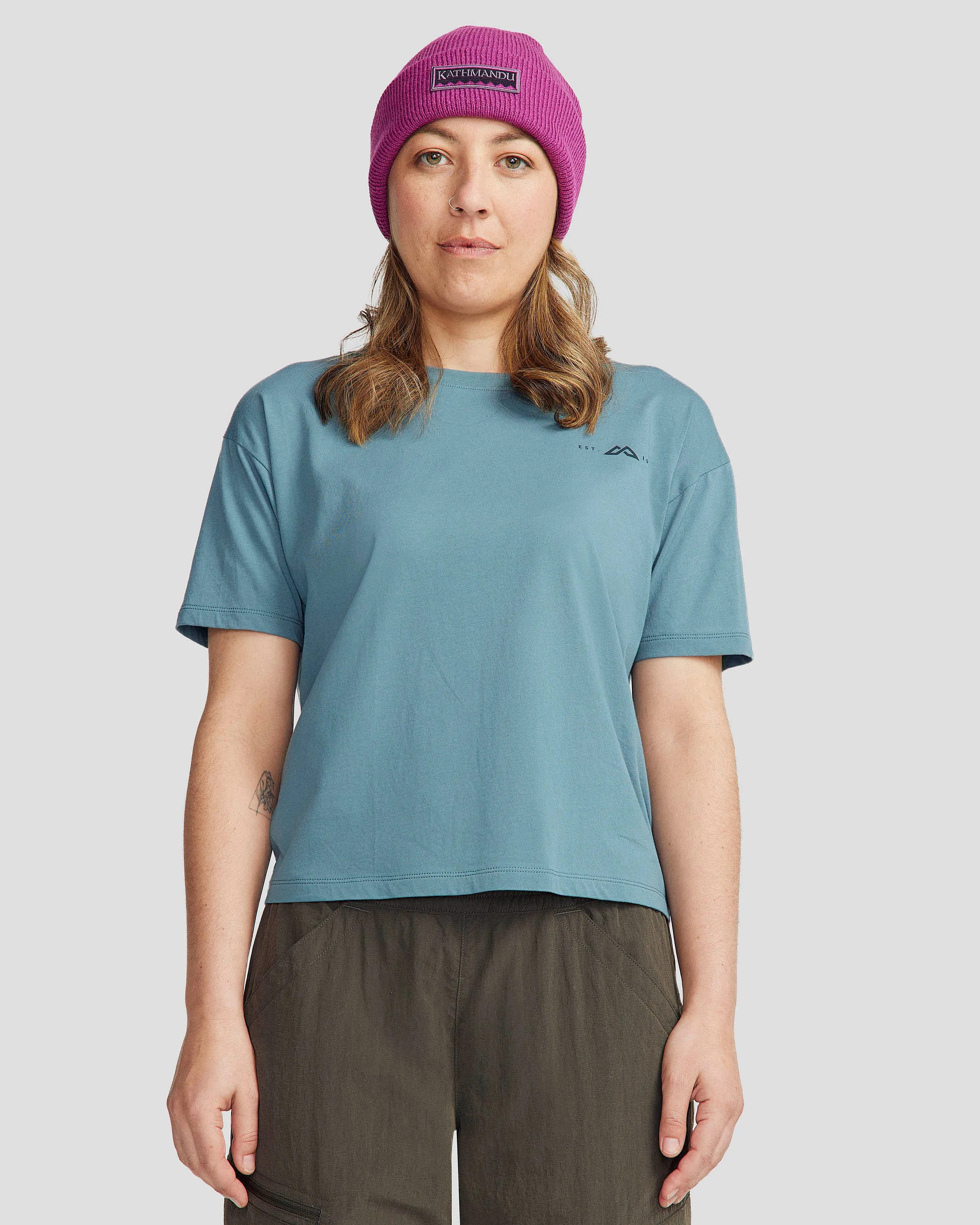 Women's 1987 Organic Cotton T-shirt - Washed Blue stain resistant coating Cozy Layer Fit