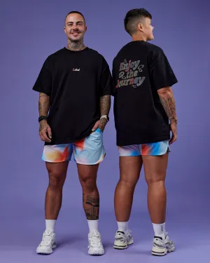 soft look Premium Material Our Journey Heavyweight Oversized Tee - Black-Rainbow