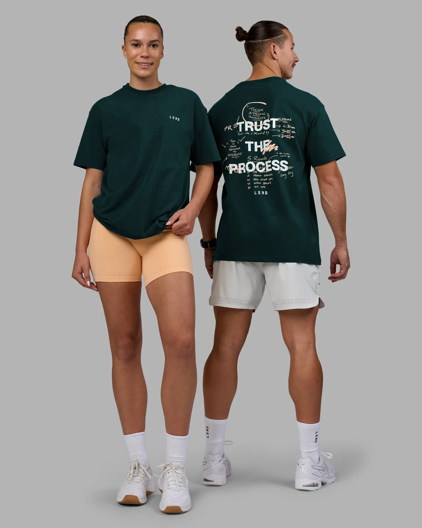 Sustainable Production Process No Fade Technology Think Strong Heavyweight FLXCotton Tee Oversize - Dark Moss-Off White