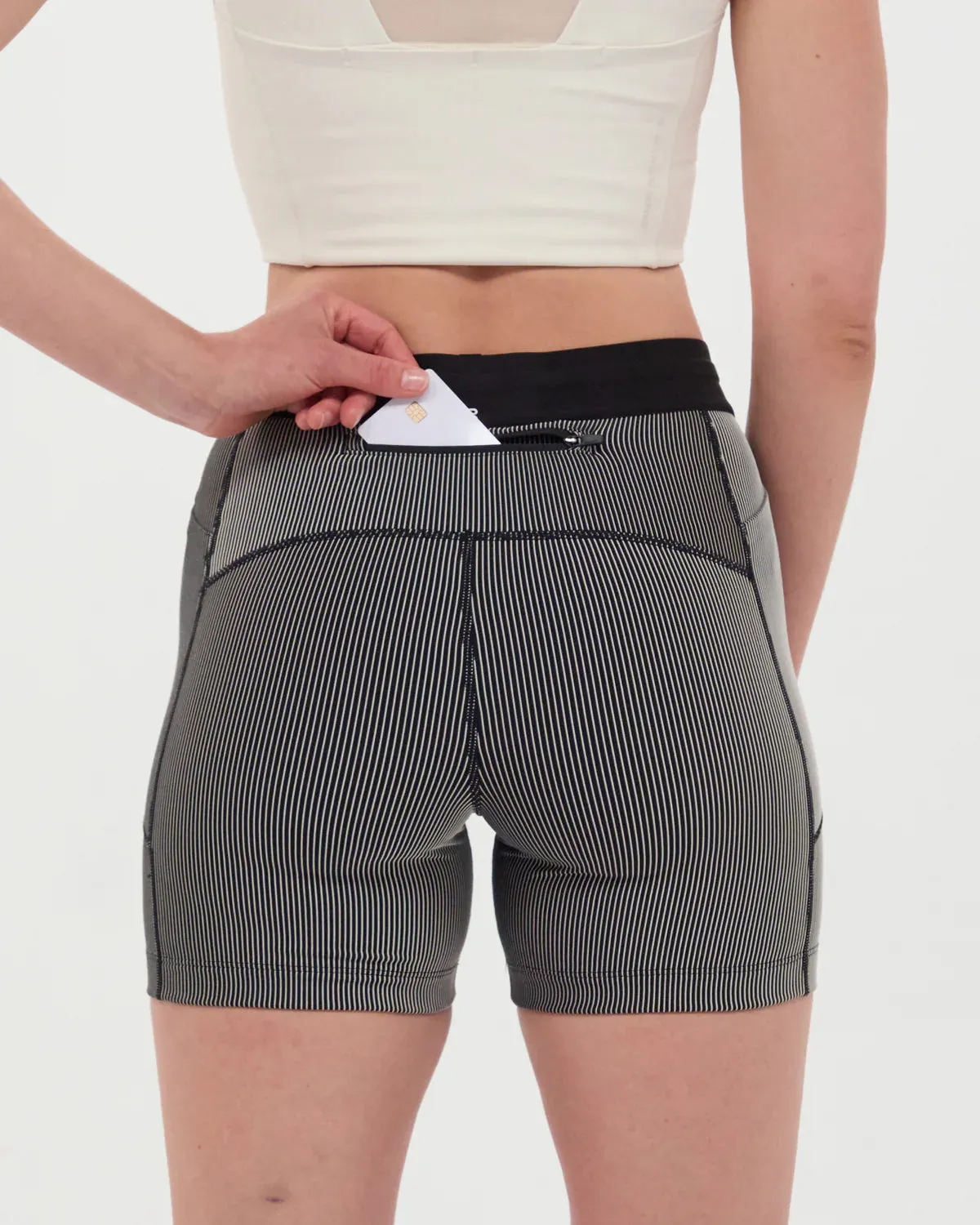 NoRubEdging Women's Striped Cadence 5 Inch Compression Shorts Black / Chalk