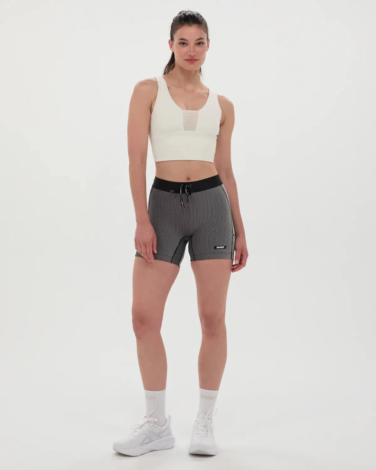 Women's Striped Cadence 5 Inch Compression Shorts Black / Chalk Fall Core Jewel tone