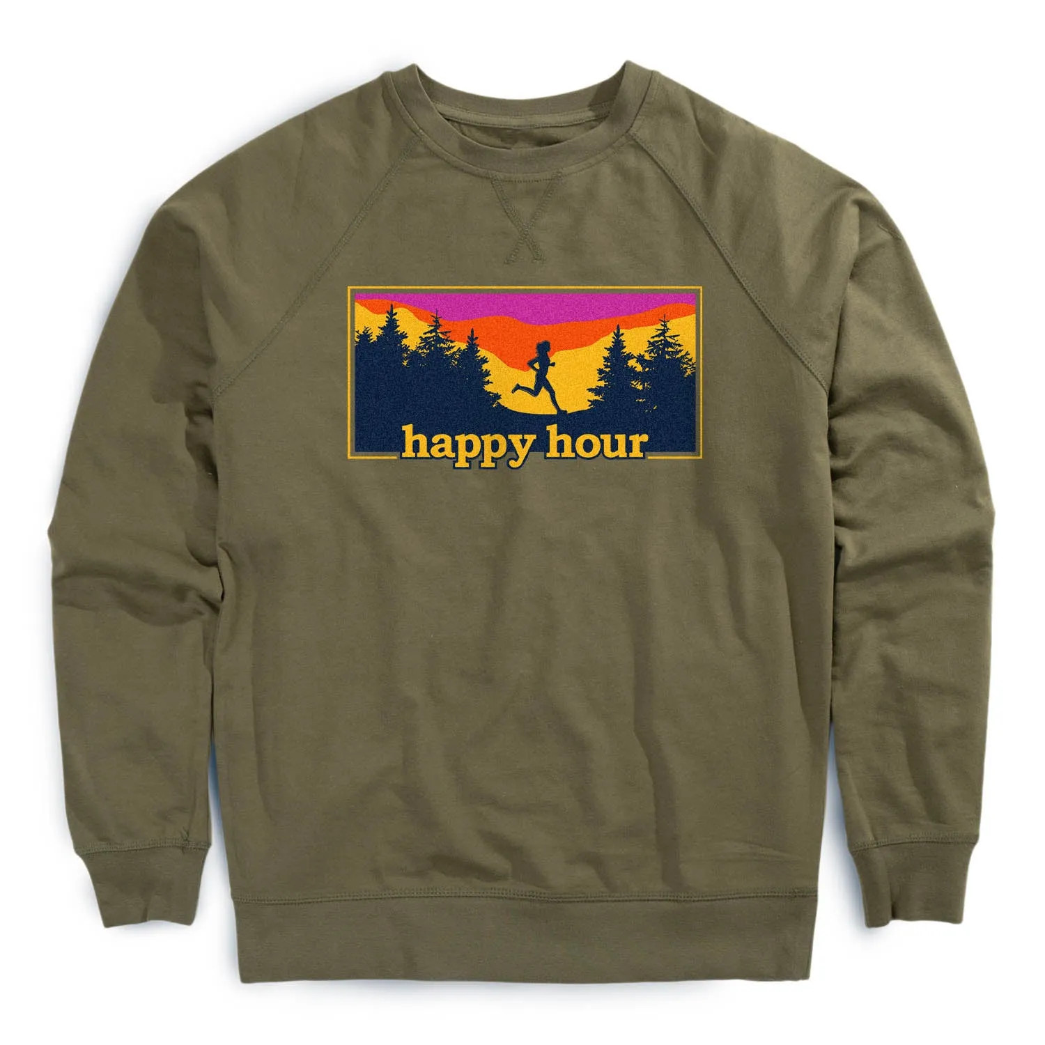 Running Raglan Crew Neck Pullover - Happy Hour Colorfast Technology SeamlessFit