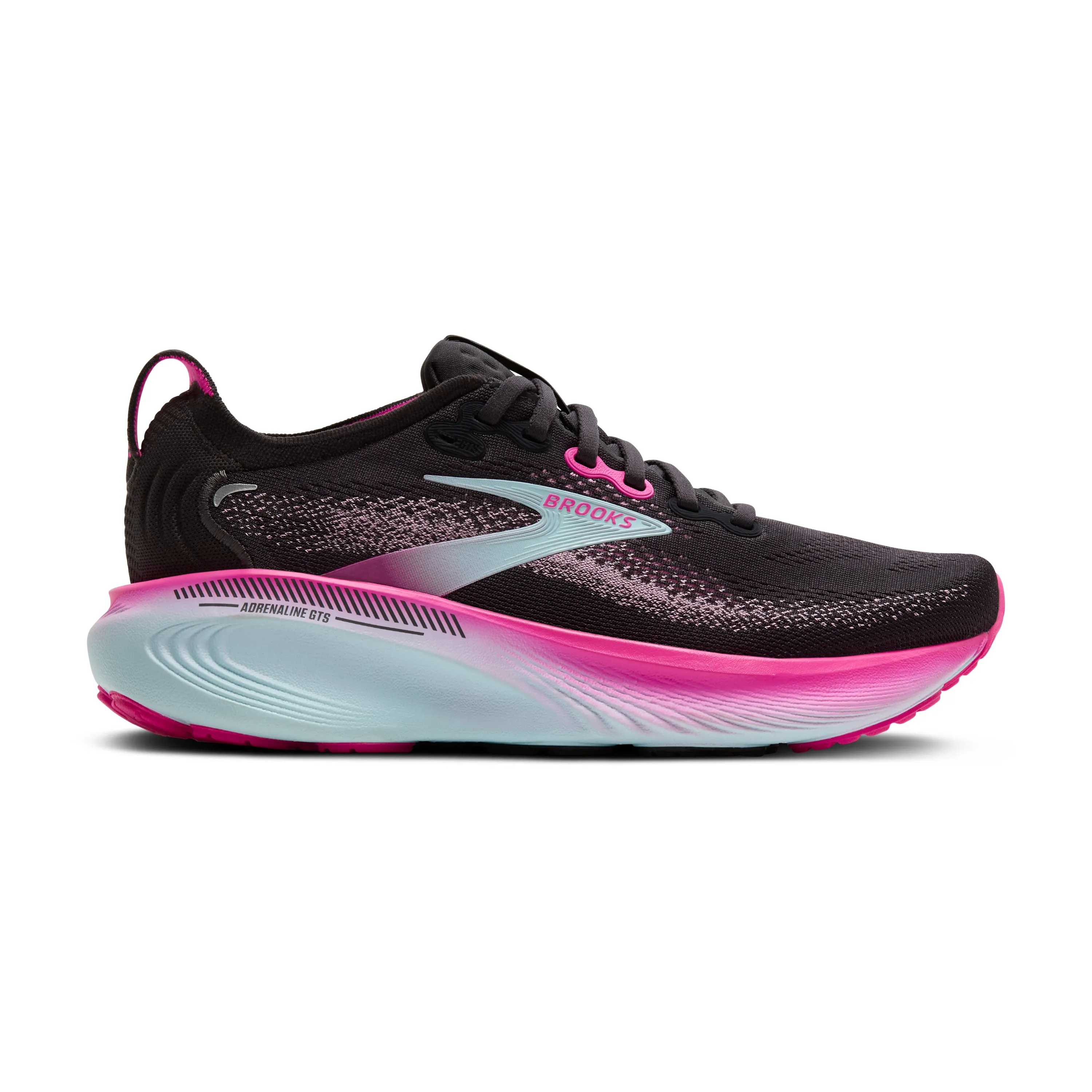 casual shoe alternative Brooks | Adrenaline GTS 25 | Women's | Black/Cyber Pink/Iced Aqua