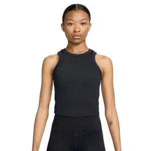 Nike Women's Dri-FIT One Fitted Cropped Tank Black / Black Moisture Control Lining Eco Friendly Dye