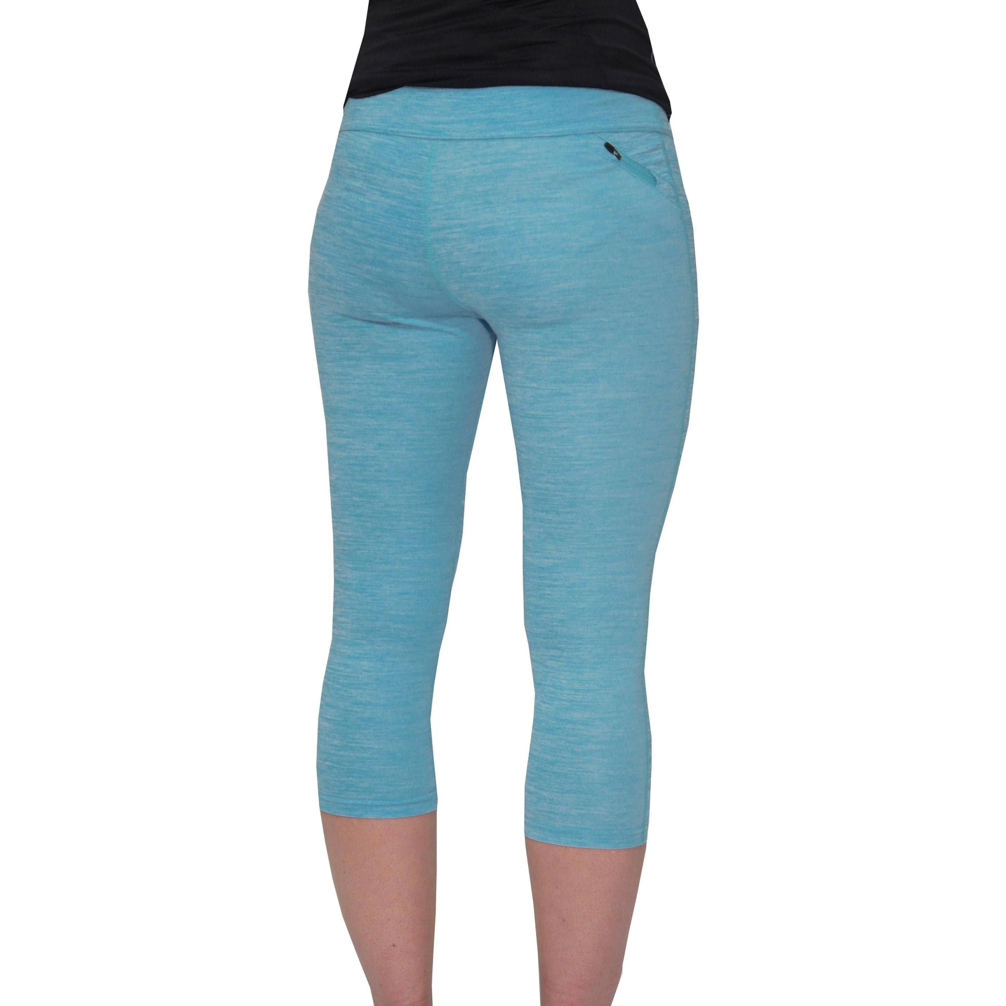 More Mile Heather Womens 3/4 Capri Running Tights - Blue Seamless Design