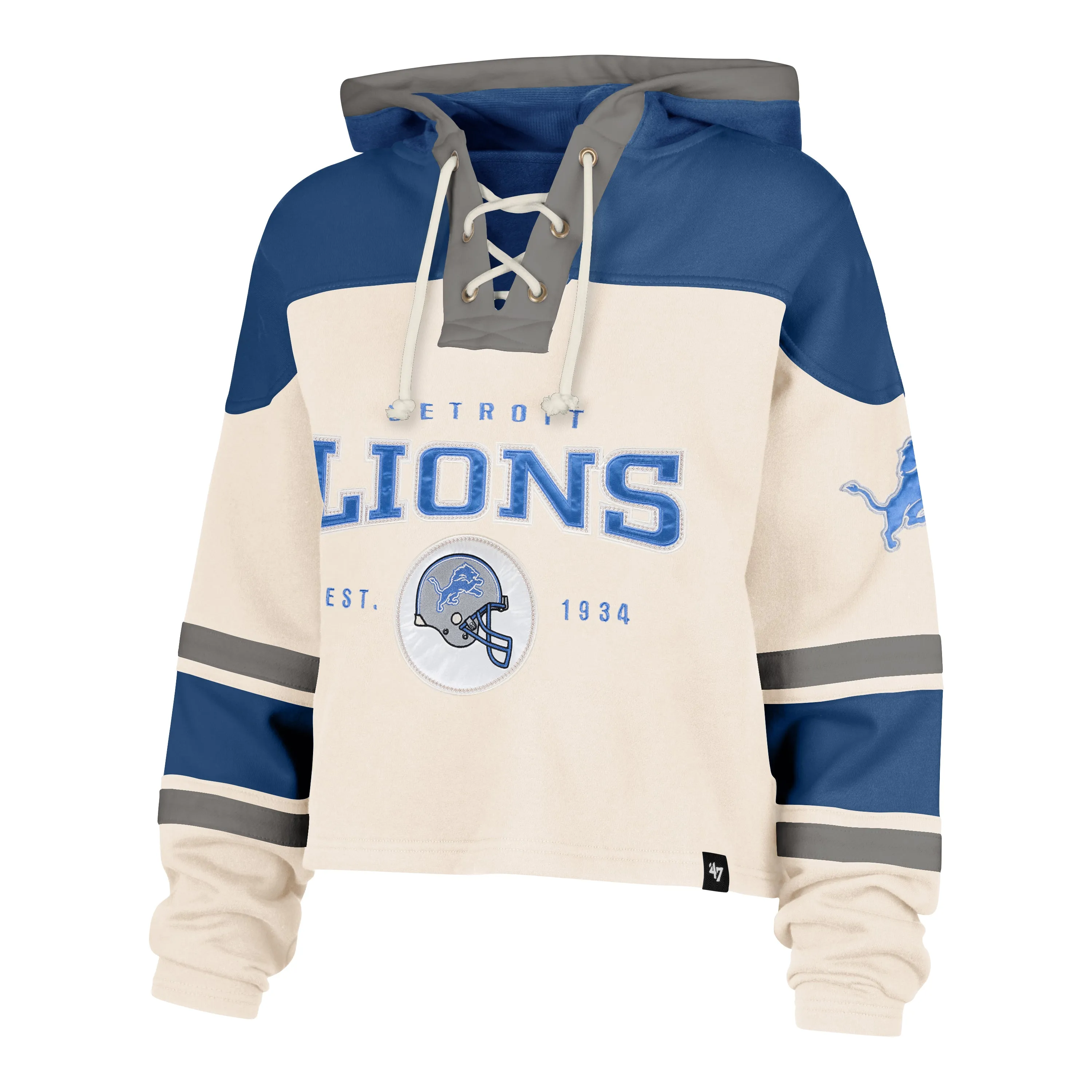 Fearless Mode Party Guest DETROIT LIONS CHOP BLOCK CROPPED '47 SUPERIOR LACER HOOD WOMENS