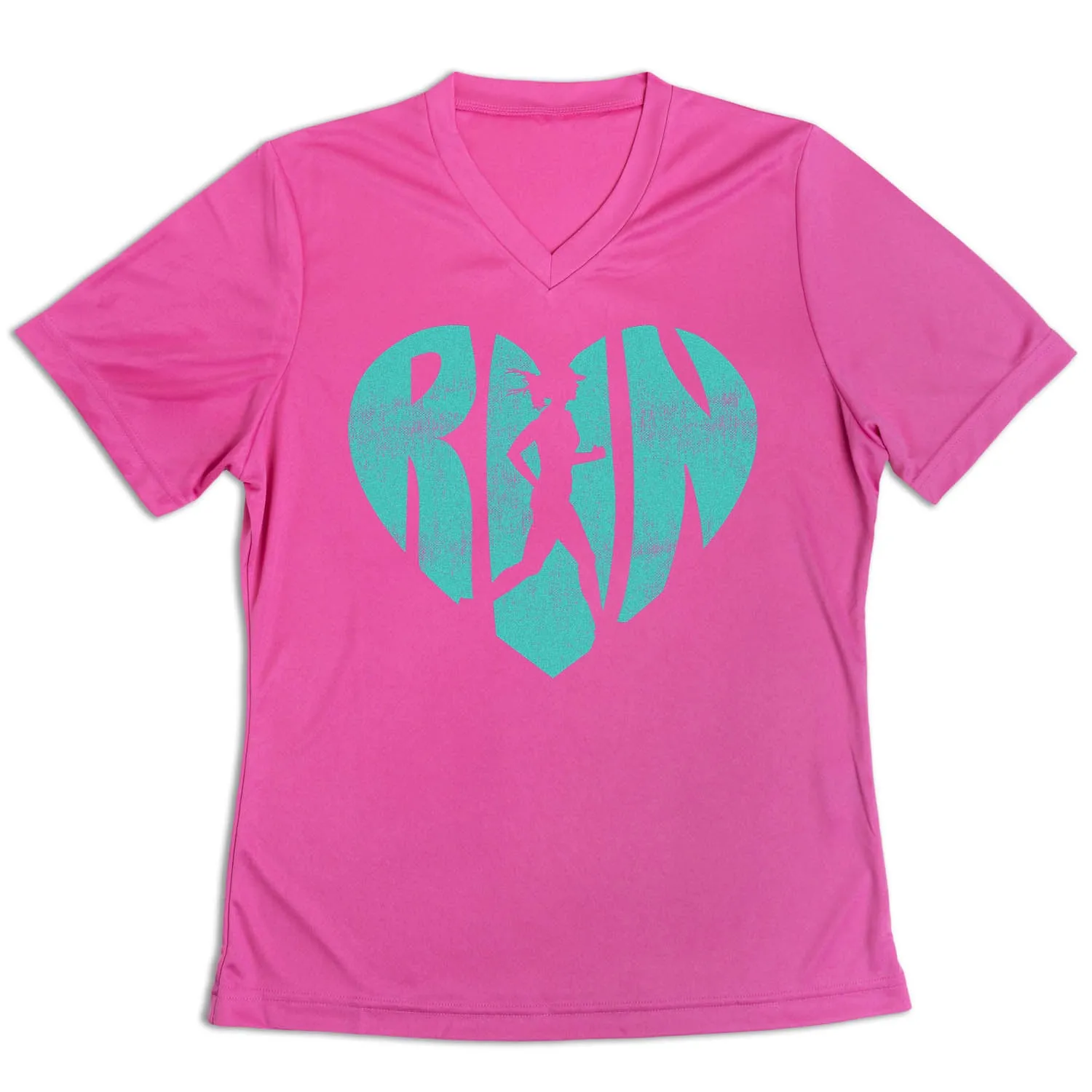 Women's Short Sleeve Tech Tee - Love The Run Anti Pill Surface Flexible Collar