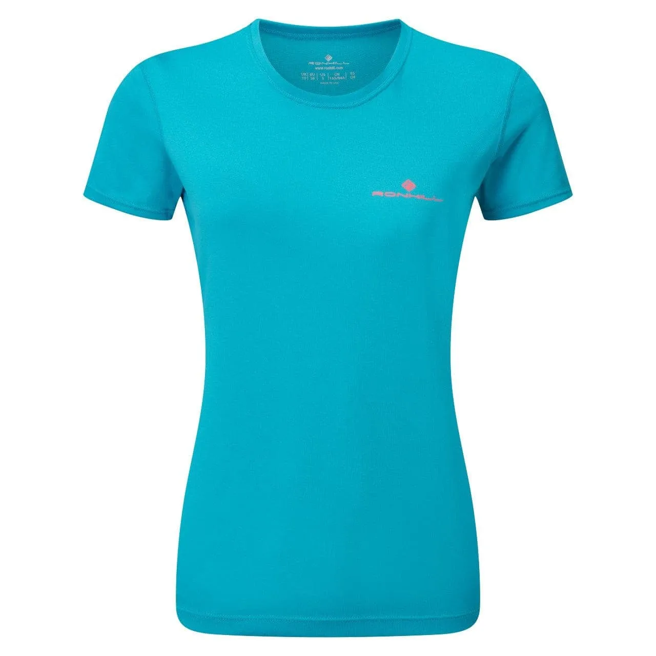 Ronhill Core S/S Tee (Womens) - Azure/Hot Pink Modern Twist Anti microbial coating