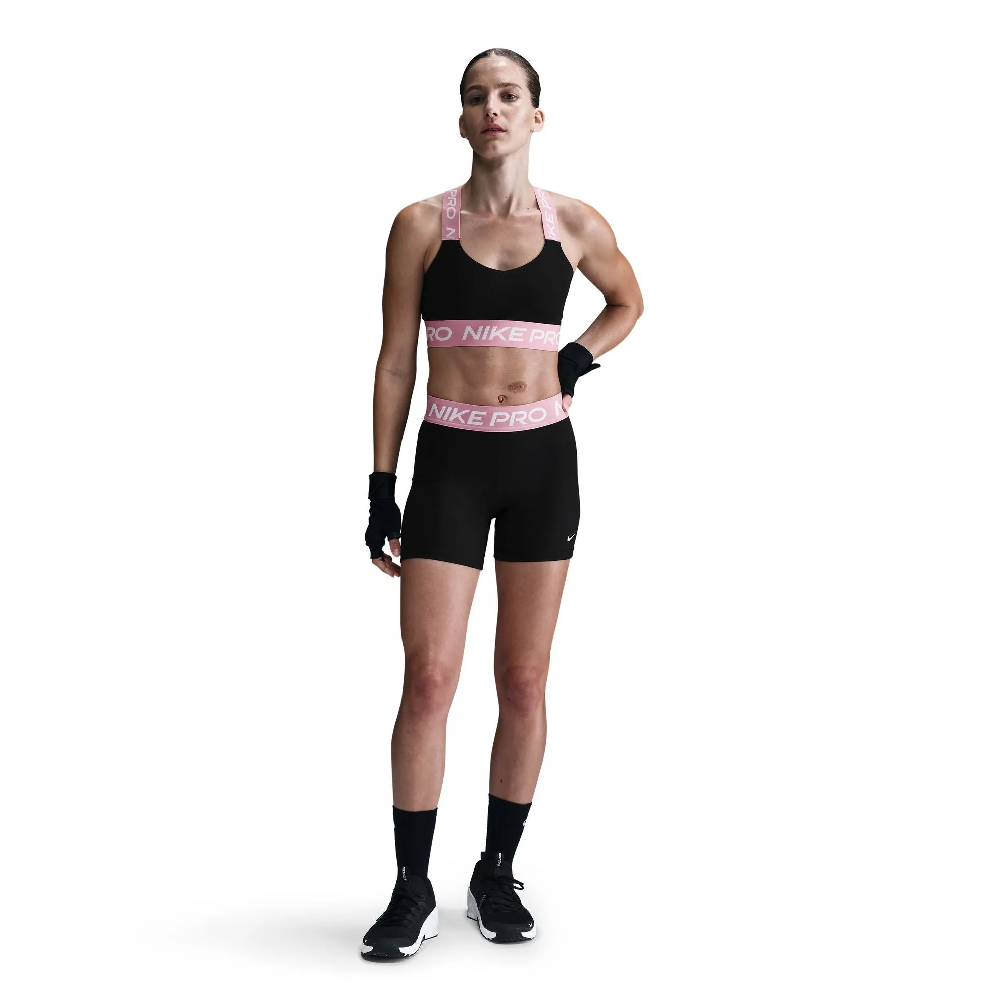 Wide Straps Comfort Fit Women's Light-Support Padded Sports Bra Black / Elemental Pink / White