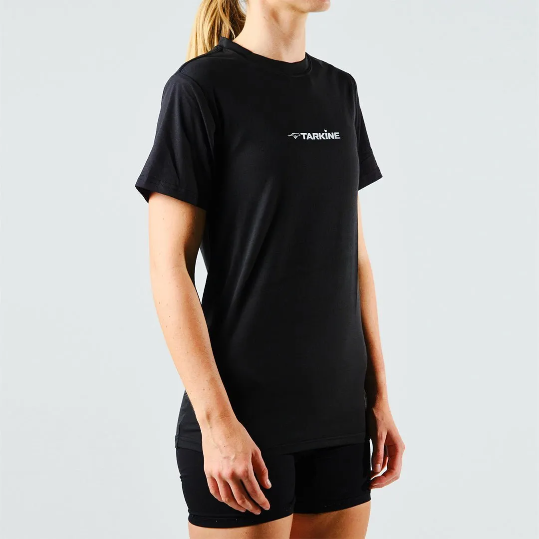 Women's Tarkine Ultra-Eco Run Tee (Black Original/Standard Thickness) Active Comfort Style Linen blend
