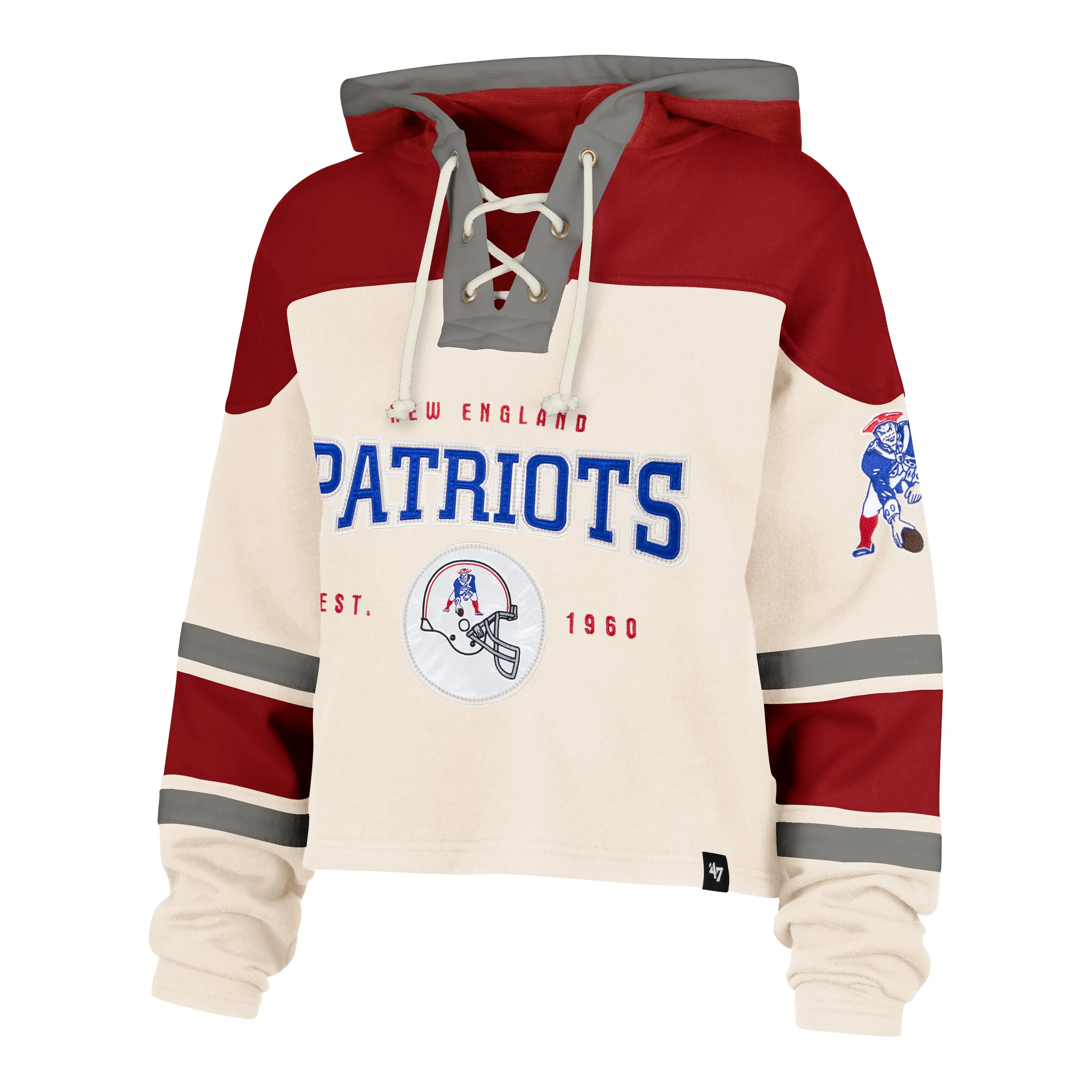 Recycled Fit NEW ENGLAND PATRIOTS HISTORIC CHOP BLOCK CROPPED '47 SUPERIOR LACER HOOD WOMENS