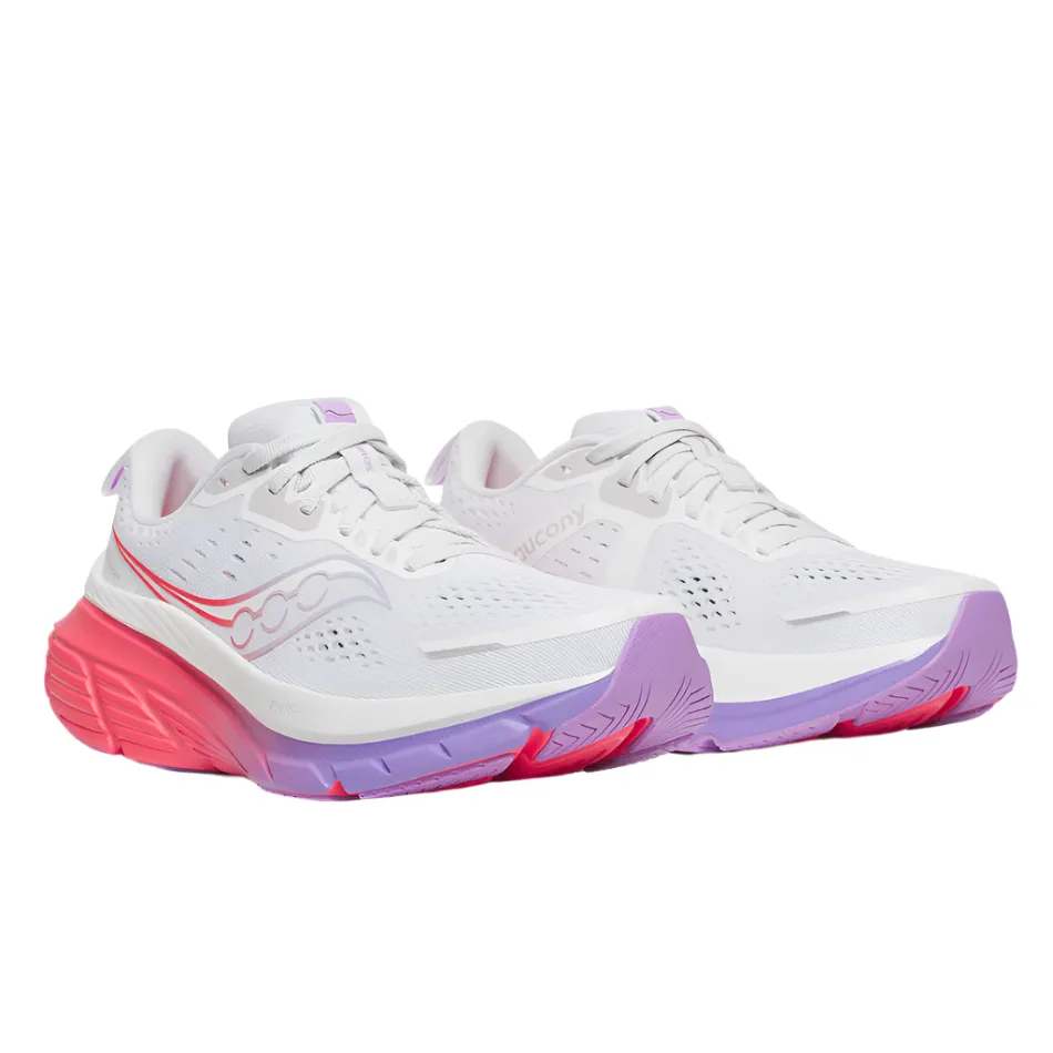 Saucony Women's Guide 18 Running Shoes in White/Crocus - Online Exclusive grippy sole shoes