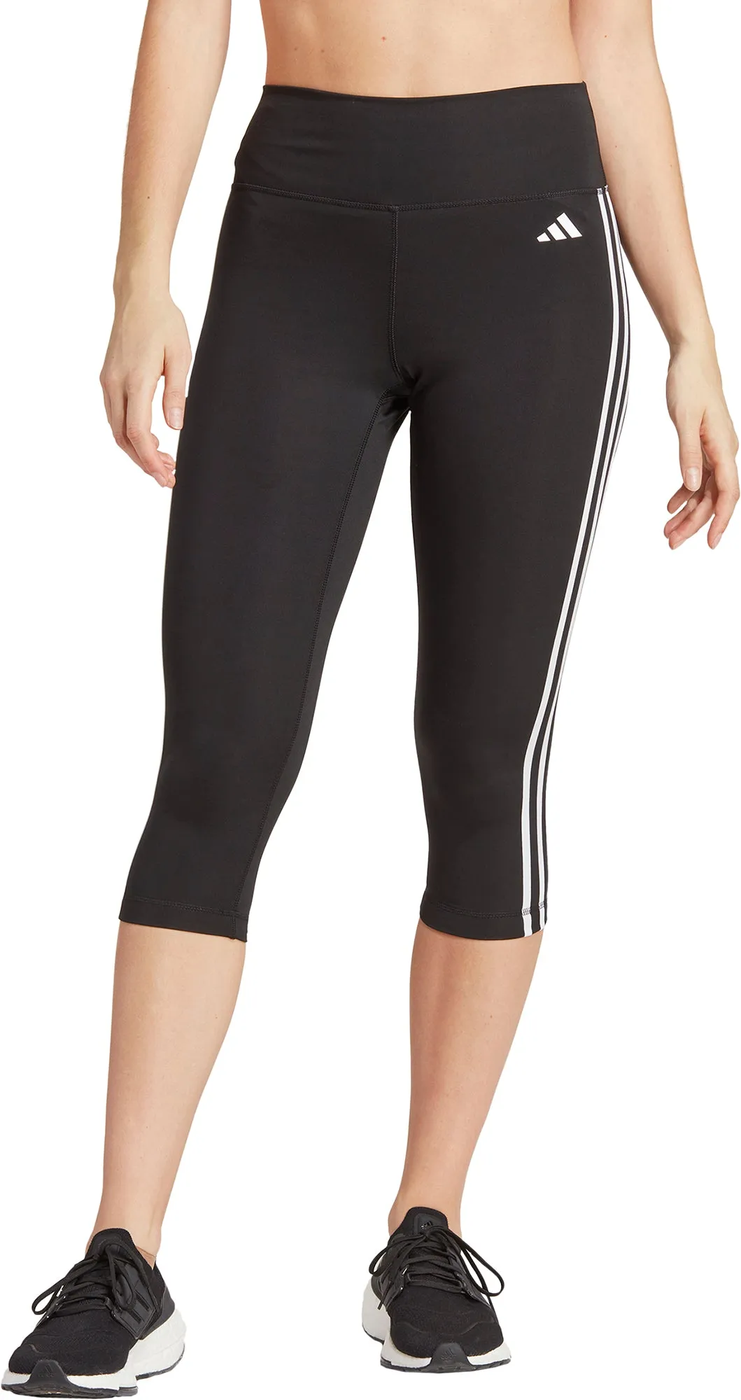 adidas Train Essentials 3 Stripes Womens 3/4 Capri Training Tights - Black Travel Friendly Flexible Wear Park Run
