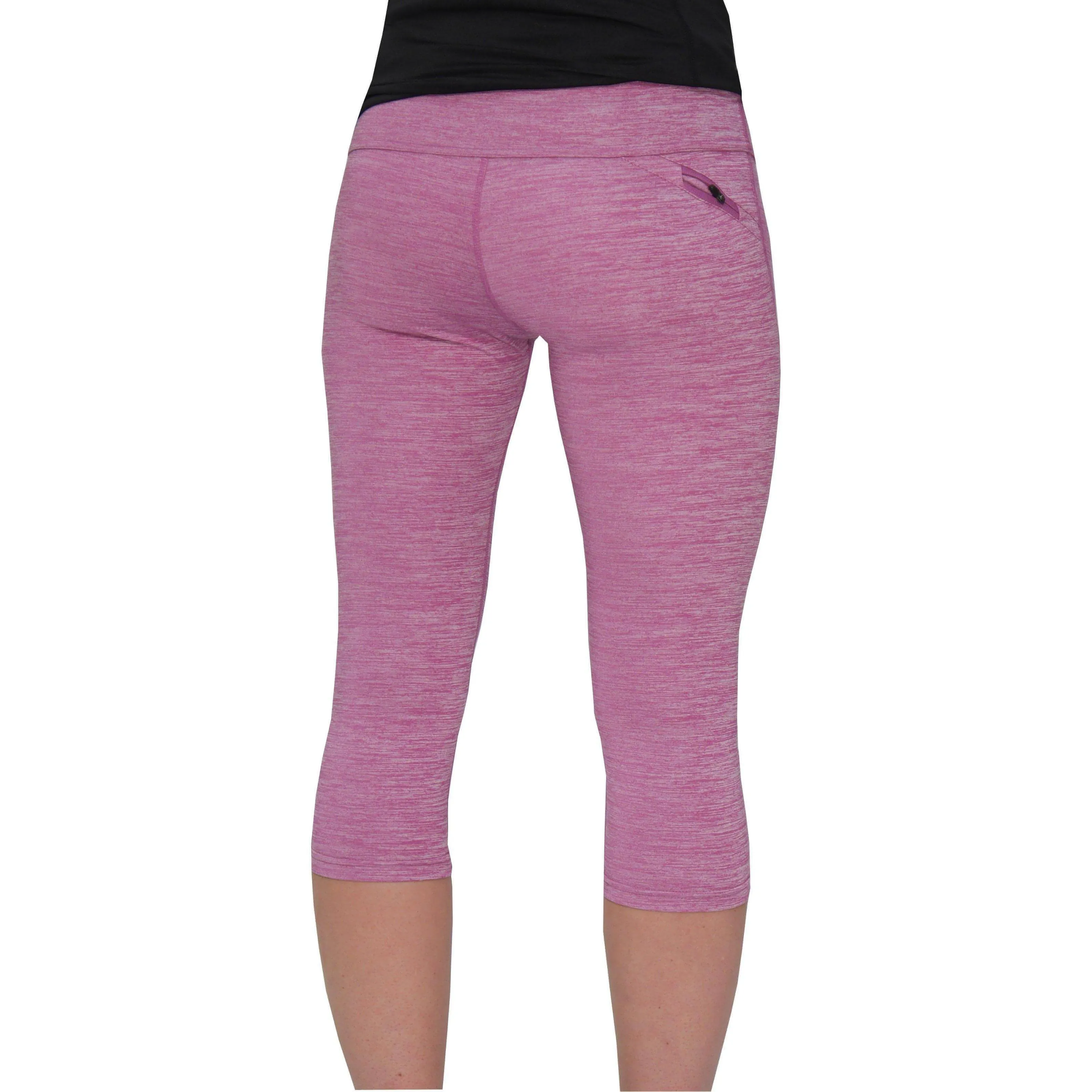 More Mile Heather Womens 3/4 Capri Running Tights - Pink Unisex Style Hiking Trail