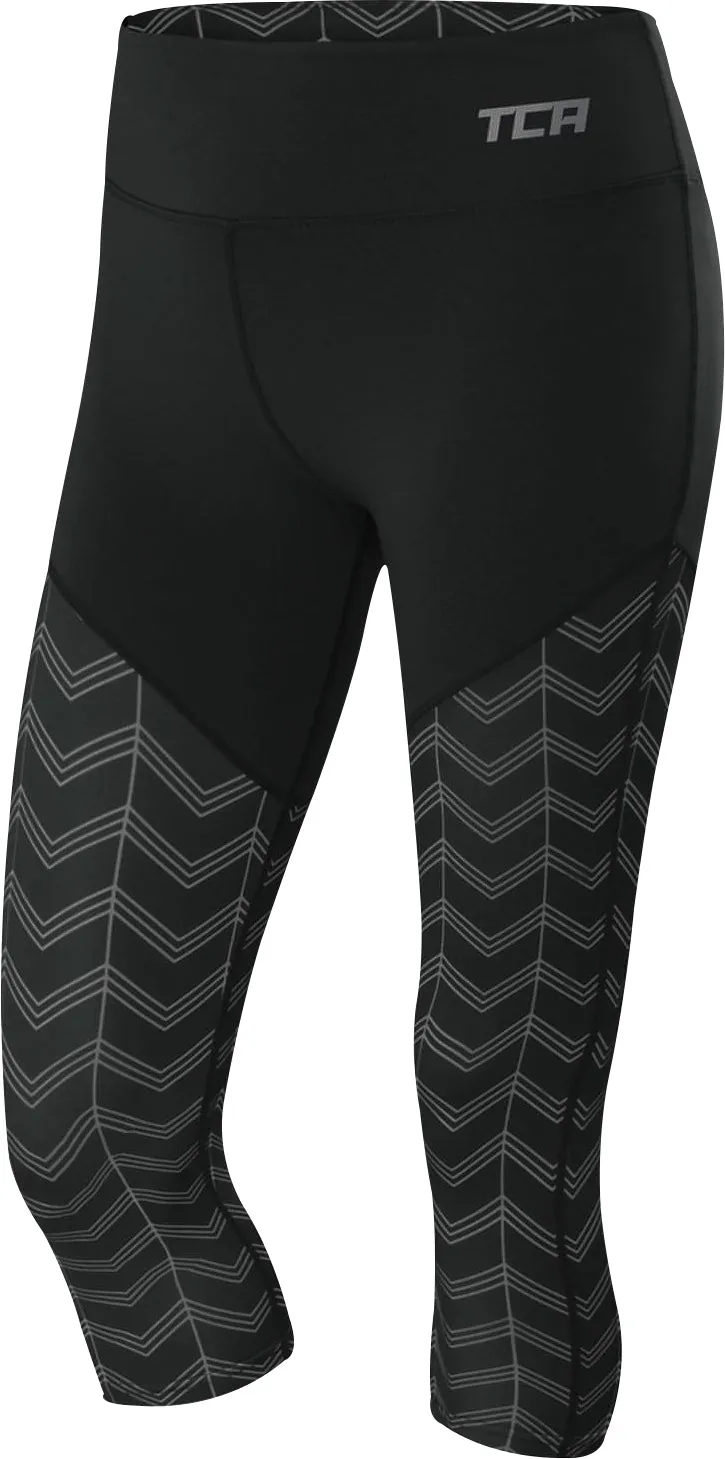 TCA Pro Performance Supreme High Waist Womens 3/4 Capri Running Tights - Black Tough Build