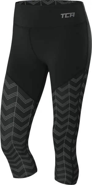 Sleek Form Active Lifestyle Fade Resistant TCA Pro Performance Supreme High Waist Womens 3/4 Capri Running Tights - Black
