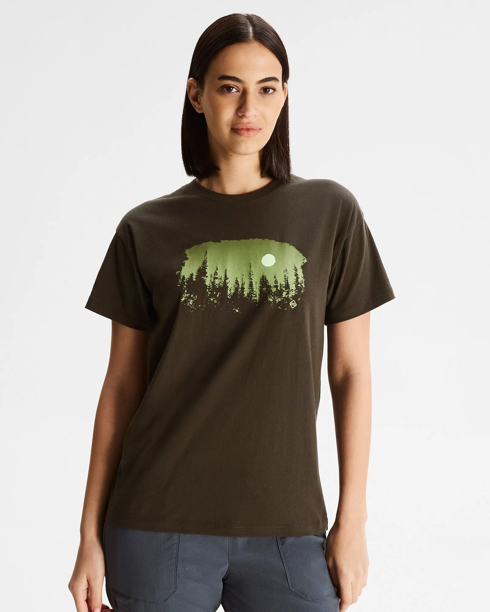 Glossy Look AntiStaticFinish Women's Tree Line Organic Cotton T-shirt - Dark Moss