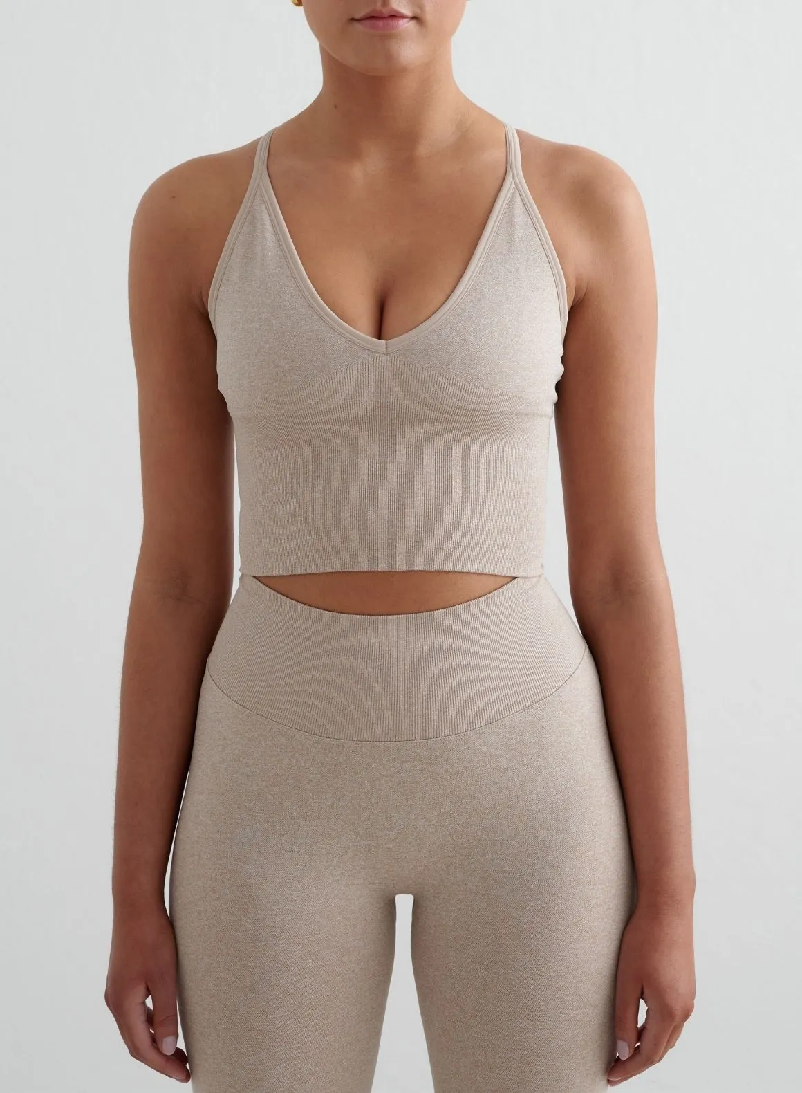 law enforcement Breathable fabric Beige Melange Shape Seamless Cross Back Bralette