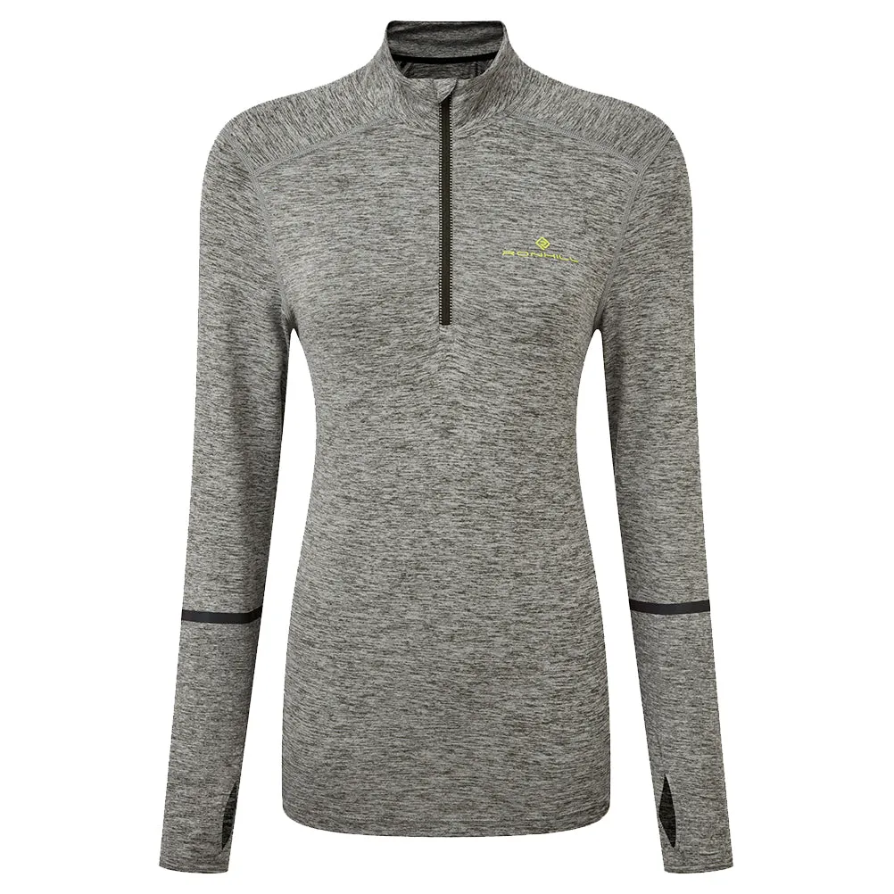 Cozy Wear Design Ronhill Life Night Runner Halfzip Long Sleeve Women's Running Top - Khaki Marl/Citrus