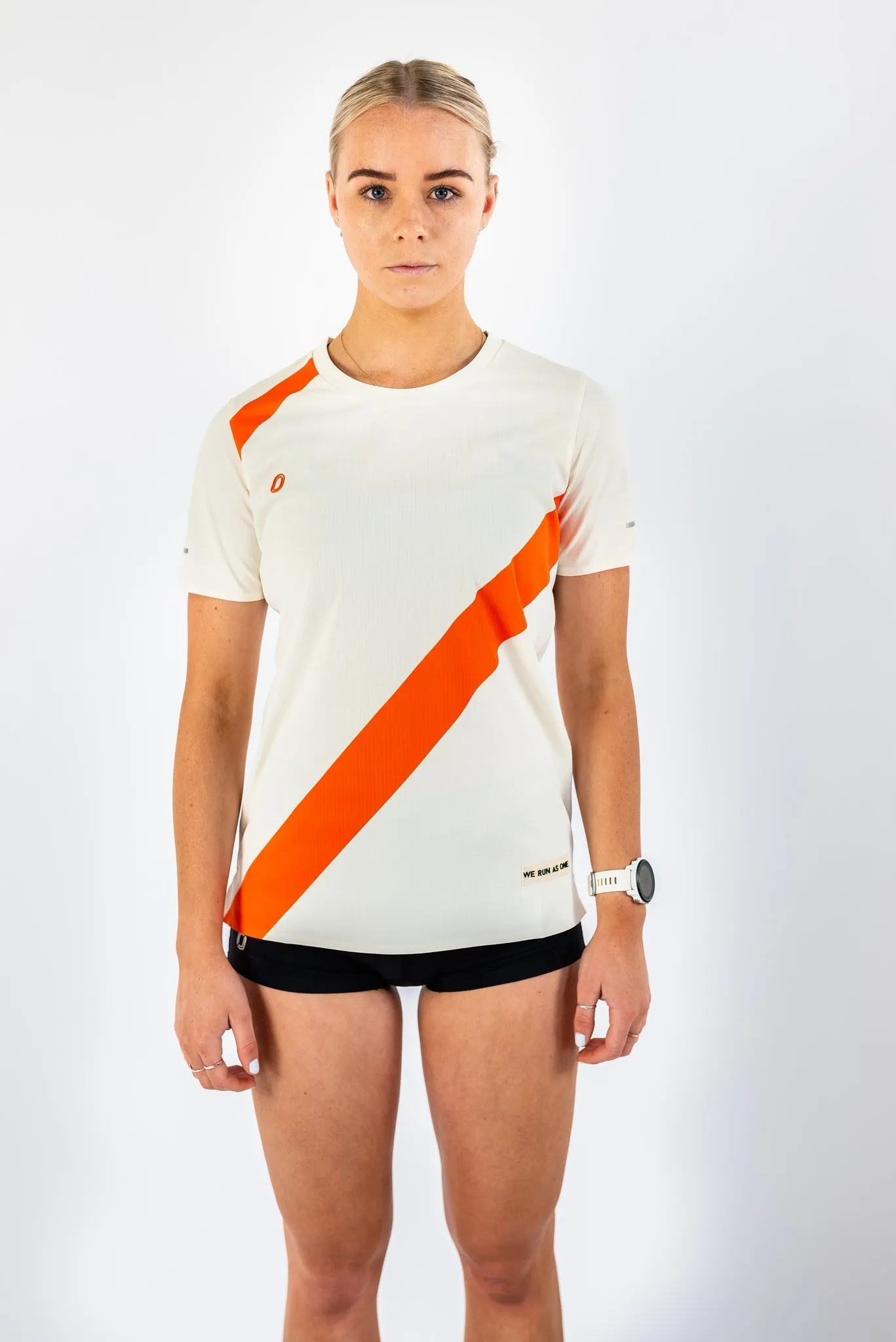 Victory Speed Tech Tee Ivory & Orange For Women Gym workout