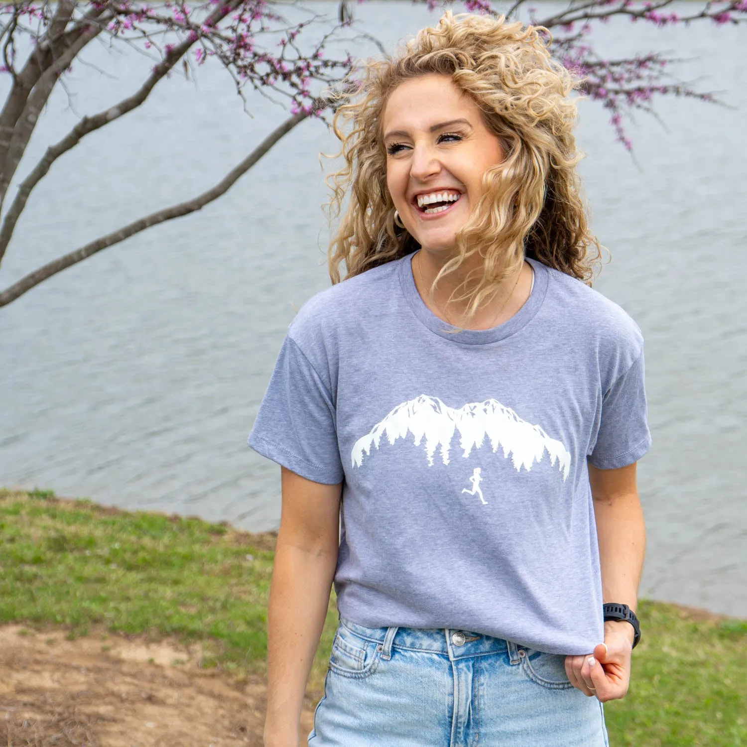 Running Short Sleeve Crop Tee - Trail Runner in the Mountains Female Casual Comfort Fit