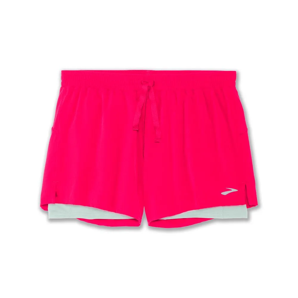 Fitness Friendly Slim Design Brooks | Moment 5" 2-in-1 Short | Women's | Hyper Pink/Cool Mint