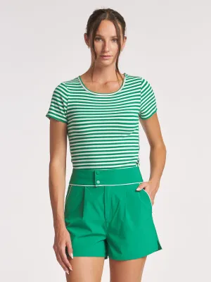 Compact Storage Design Lightweight Weave Stripe Crew Neck Tee