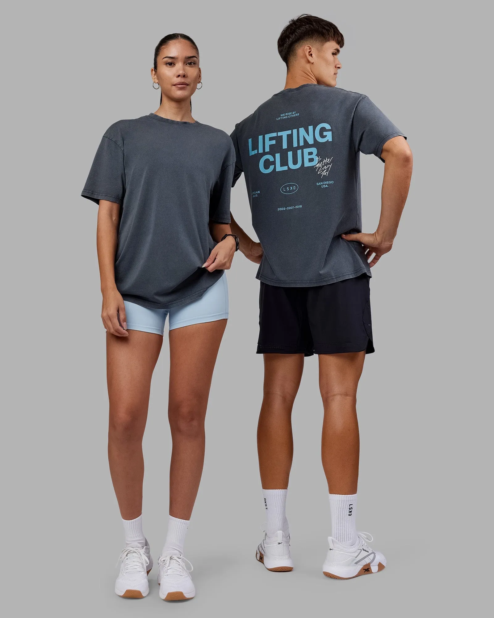 Lifting Club FLXCotton Tee Oversize - Dark Storm Washed-Blue Layered Look Simple Wear
