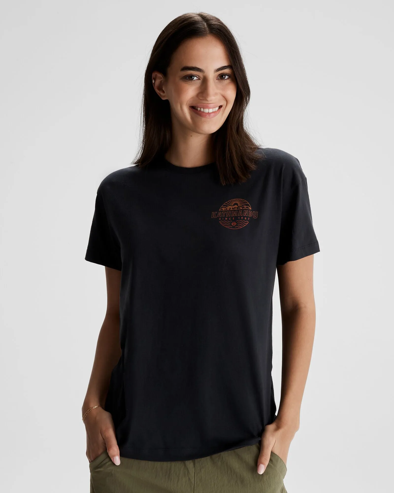 Women's Kathmandu Logo Faded Organic Cotton T-shirt - Black All Day Wear