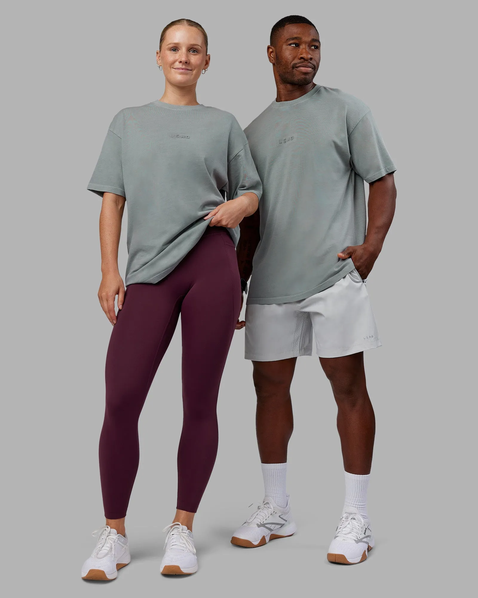 Casual Essential Wear Clean Cut Stream Washed Heavyweight Oversized Tee - Washed Circular Grey