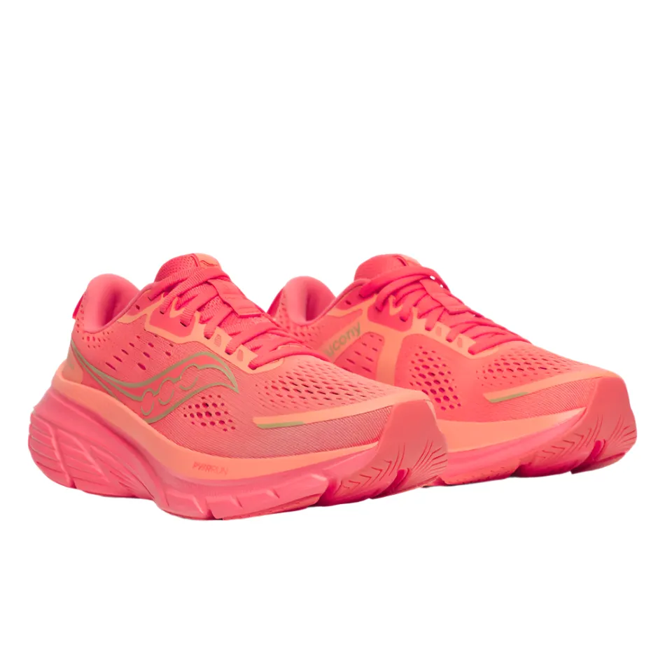Saucony Women's Guide 18 Running Shoes in Salmon/Coral AW25 Wide Stance Base