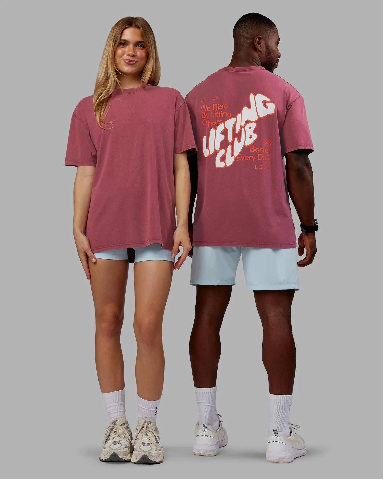 Rise & Lift Washed FLXCotton Oversized Tee - Plum Berry-Ultra Orange Effortless Wear Evergreen