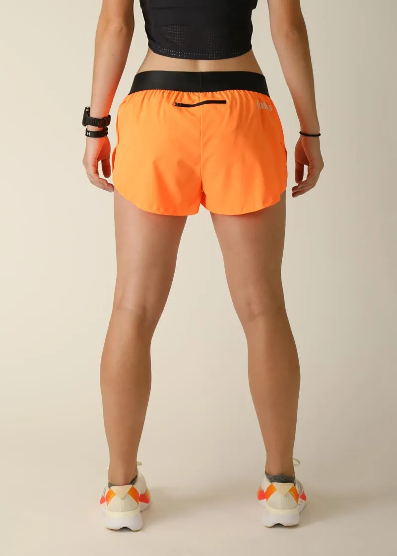 Women's Neon orange 1.5" Split Shorts Comfort Stretch Fit poolside gear