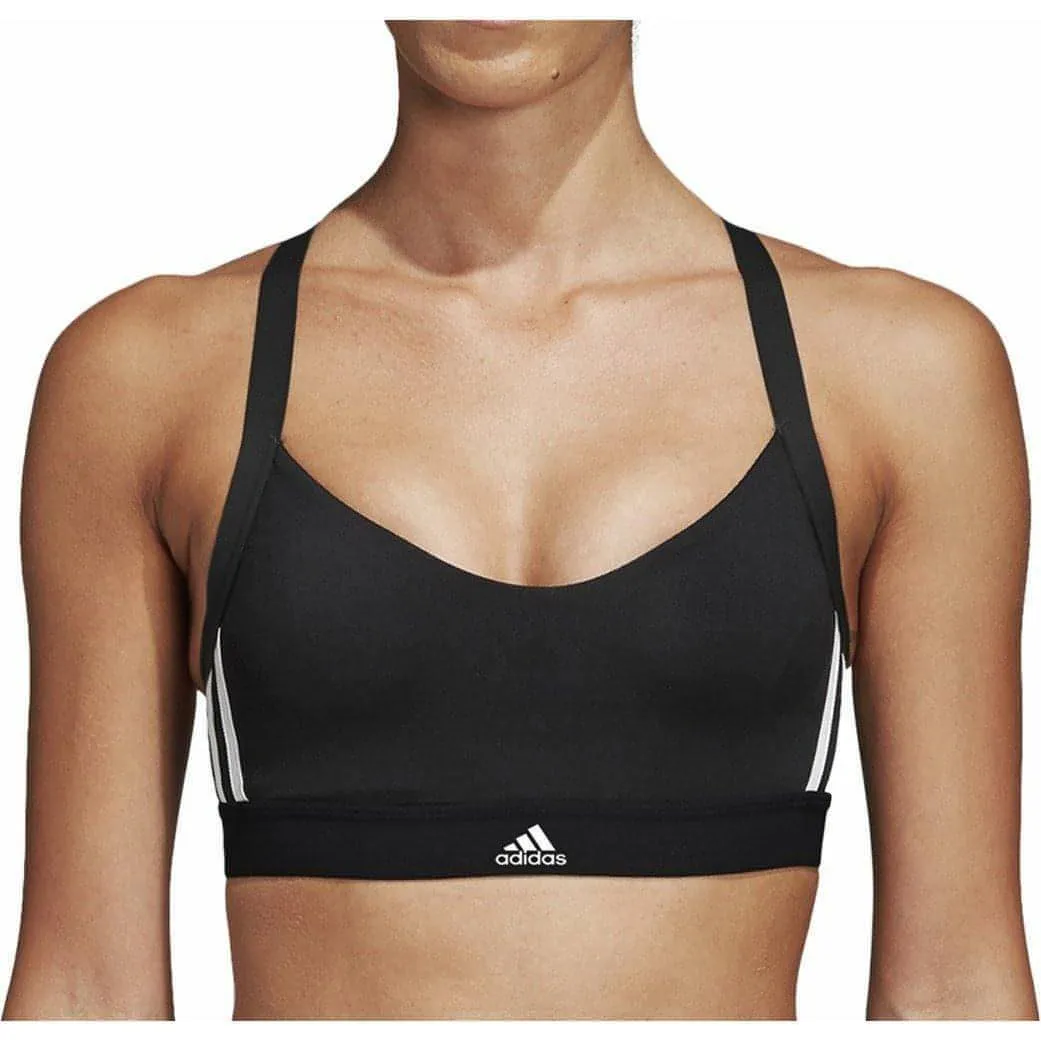 Layered Moisture Control Fringed edges adidas All Me 3 Stripes Womens Sports Bra - Black