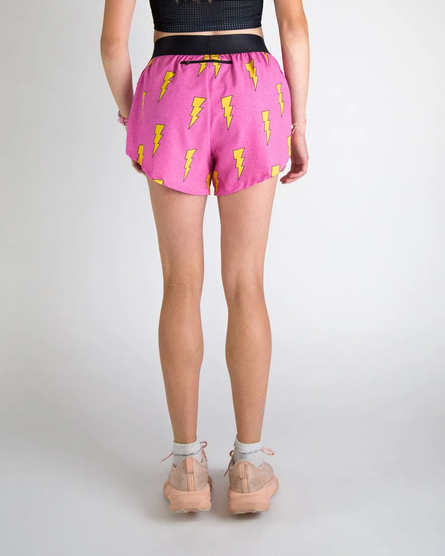 Women's Pink Bolts 4" Split Shorts Quick Drying Fabric