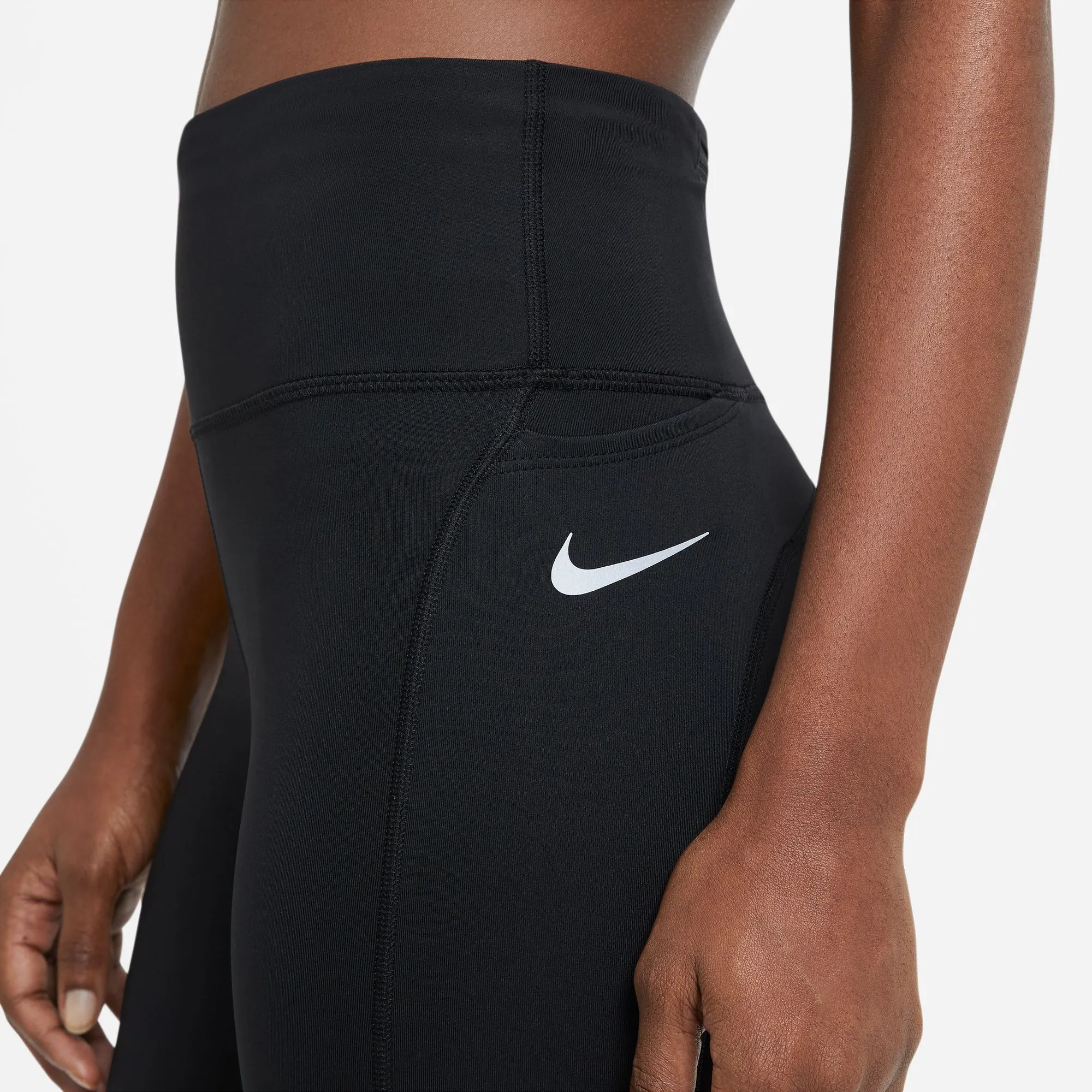 Nike Women's Fast Mid-Rise Crop Running Tights Black Fit Boost Elastic Free Cuffs