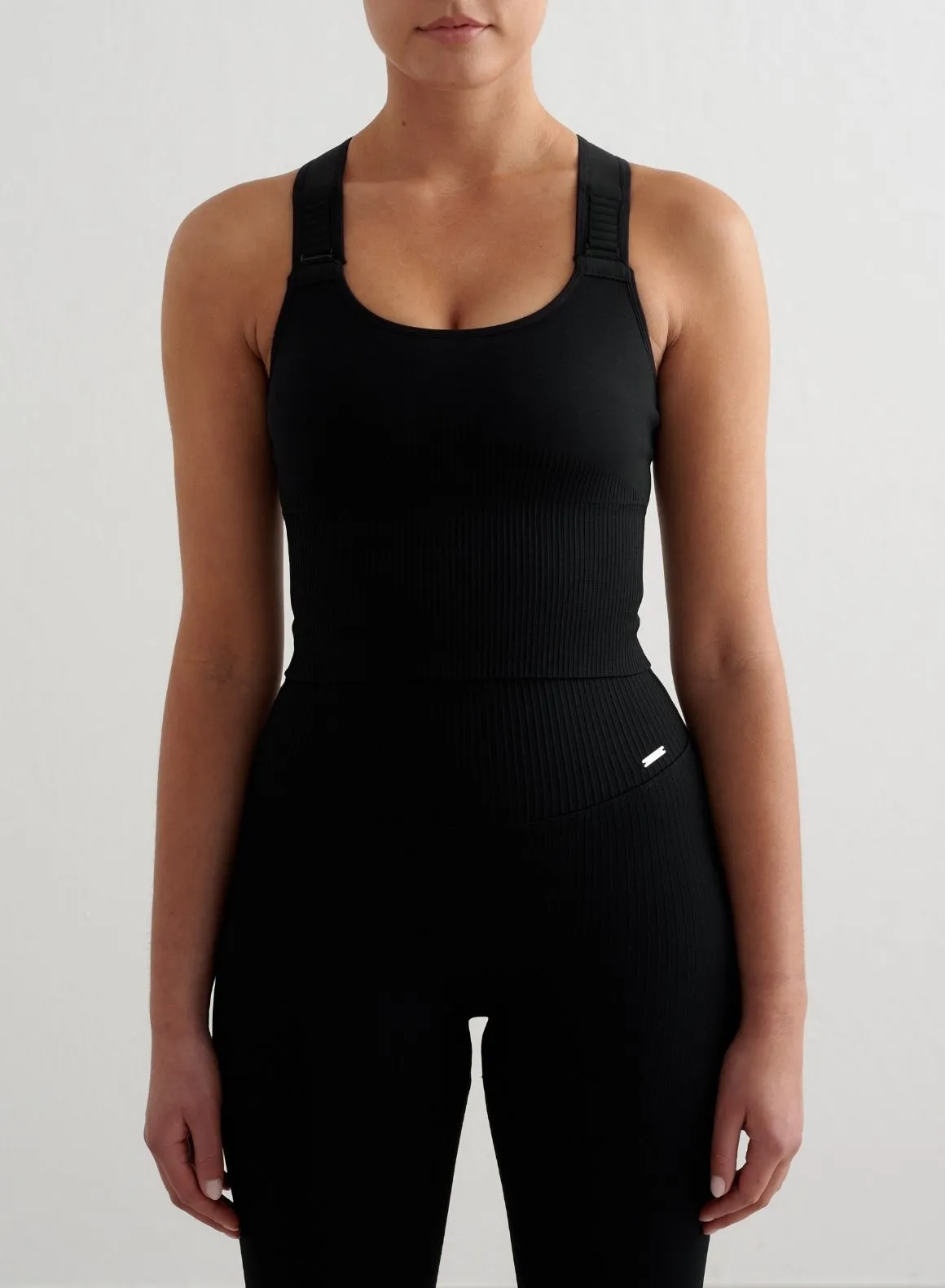 Double Layered Collar Black Ribbed Seamless High Support Bralette