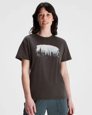 Minimal Design Relaxed Armhole Cut Women's Tree Line Organic Cotton T-shirt - Shale