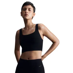 Women's Dri-FIT Zenvy Medium Support Longline Sports Bra Light Black / Sail Fringed edges