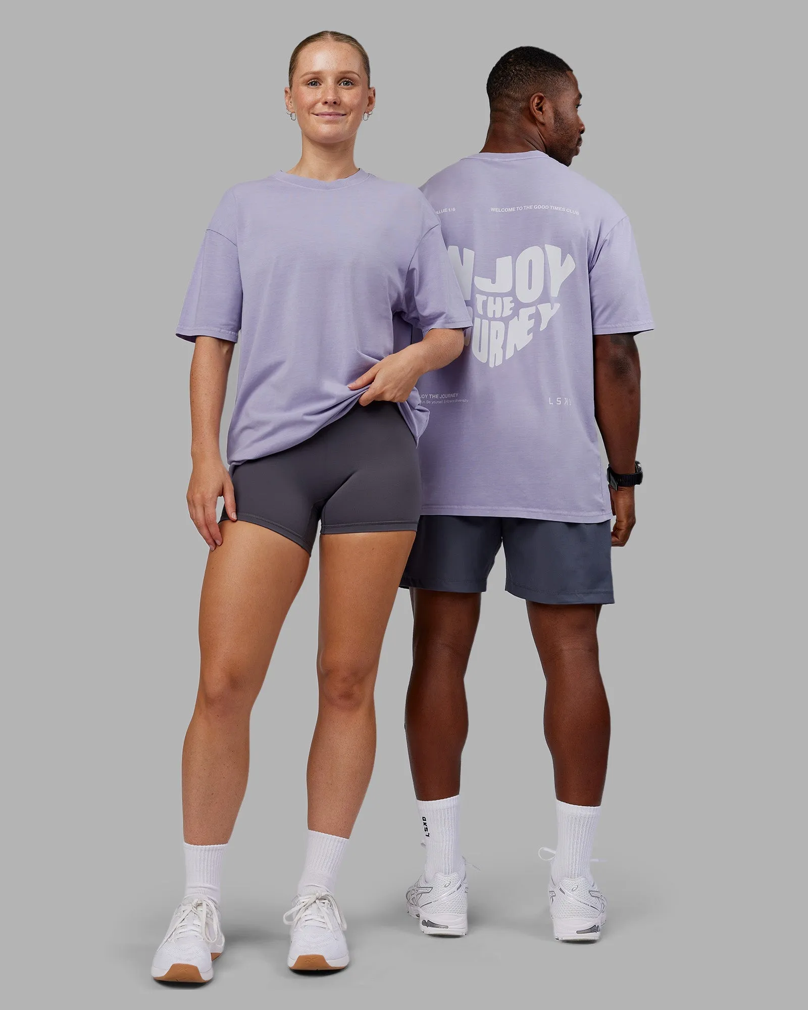 Heart FLXCotton Oversized Tee - Washed Violet Ray-White All-Season Wear Street Ready