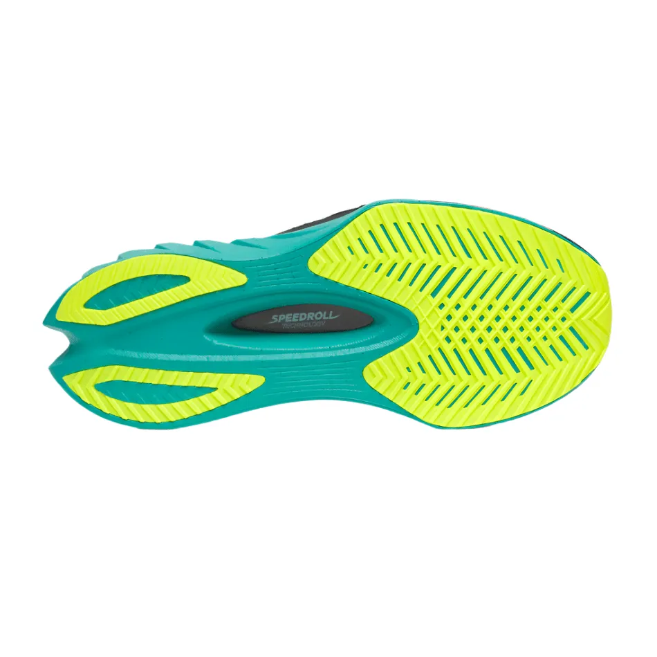 Saucony Women's Endorphin Pro 4 Running Shoes in White/Mutant AW25 running with a GPS watch