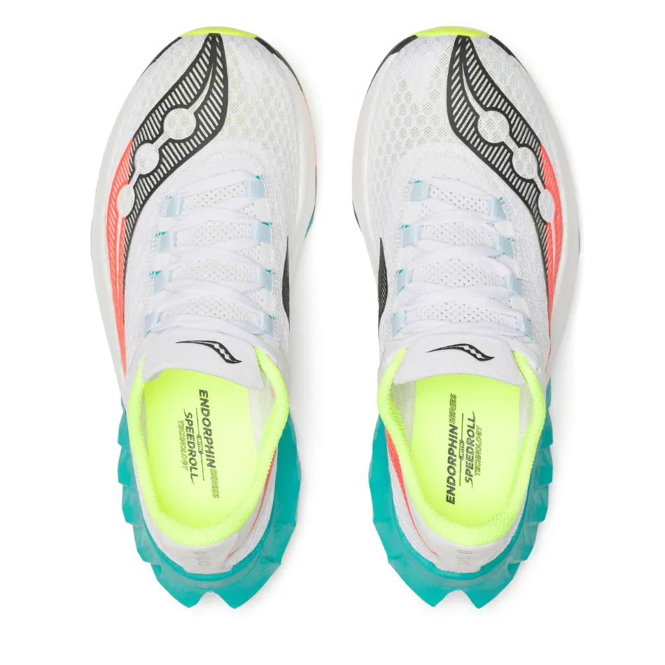 Multi Density Midsoles Saucony Women's Endorphin Pro 4 Running Shoes in White/Mutant AW25