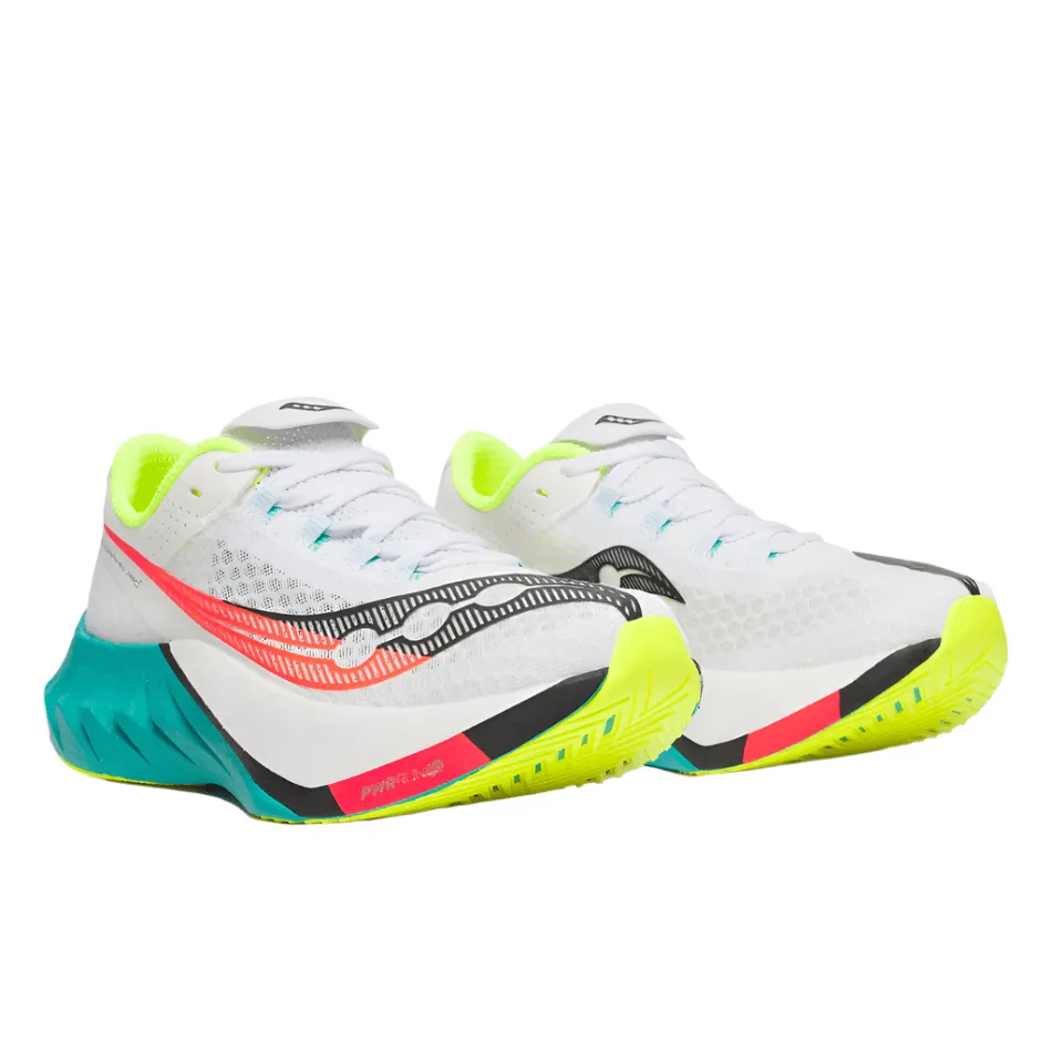 Stretch Gusseted Tongue Saucony Women's Endorphin Pro 4 Running Shoes in White/Mutant AW25