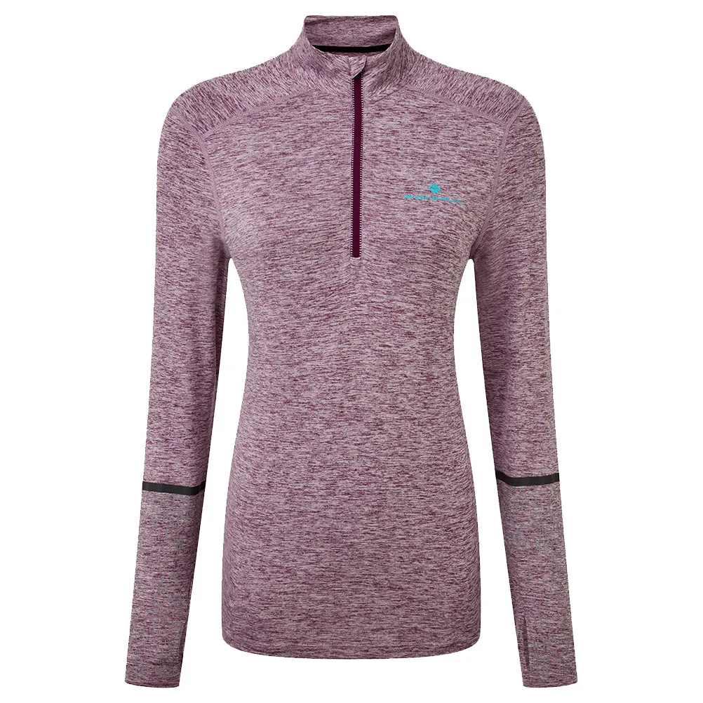Ronhill Life Night Runner Halfzip Long Sleeve Women's Running Top - Grape Marl/Jade Breathable Stretch Fit Trendy