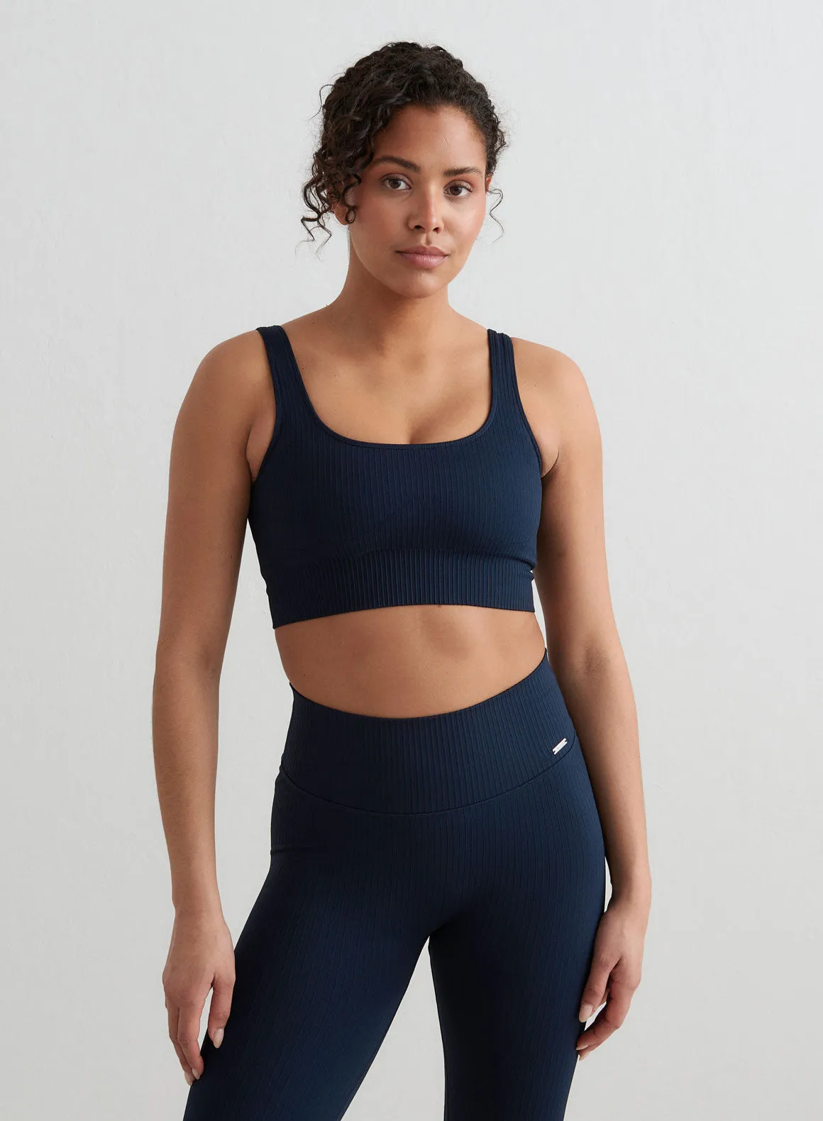 Navy Ribbed Seamless Bra Anti-static Strength training
