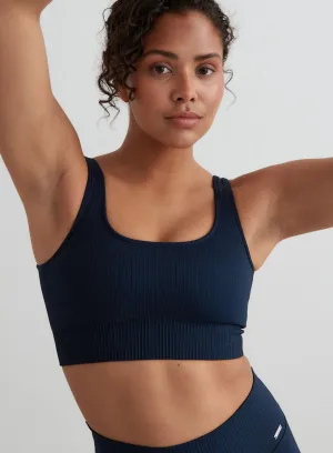 Durable Reinforced Edges Navy Ribbed Seamless Bra