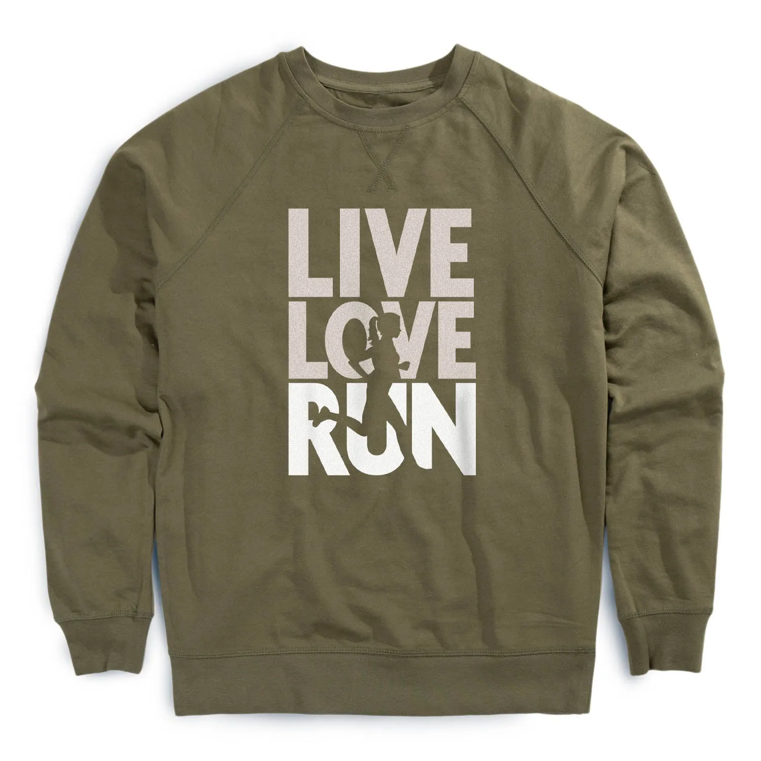 Running Raglan Crew Neck Pullover - Live Love Run Silhouette Modern Sneakers