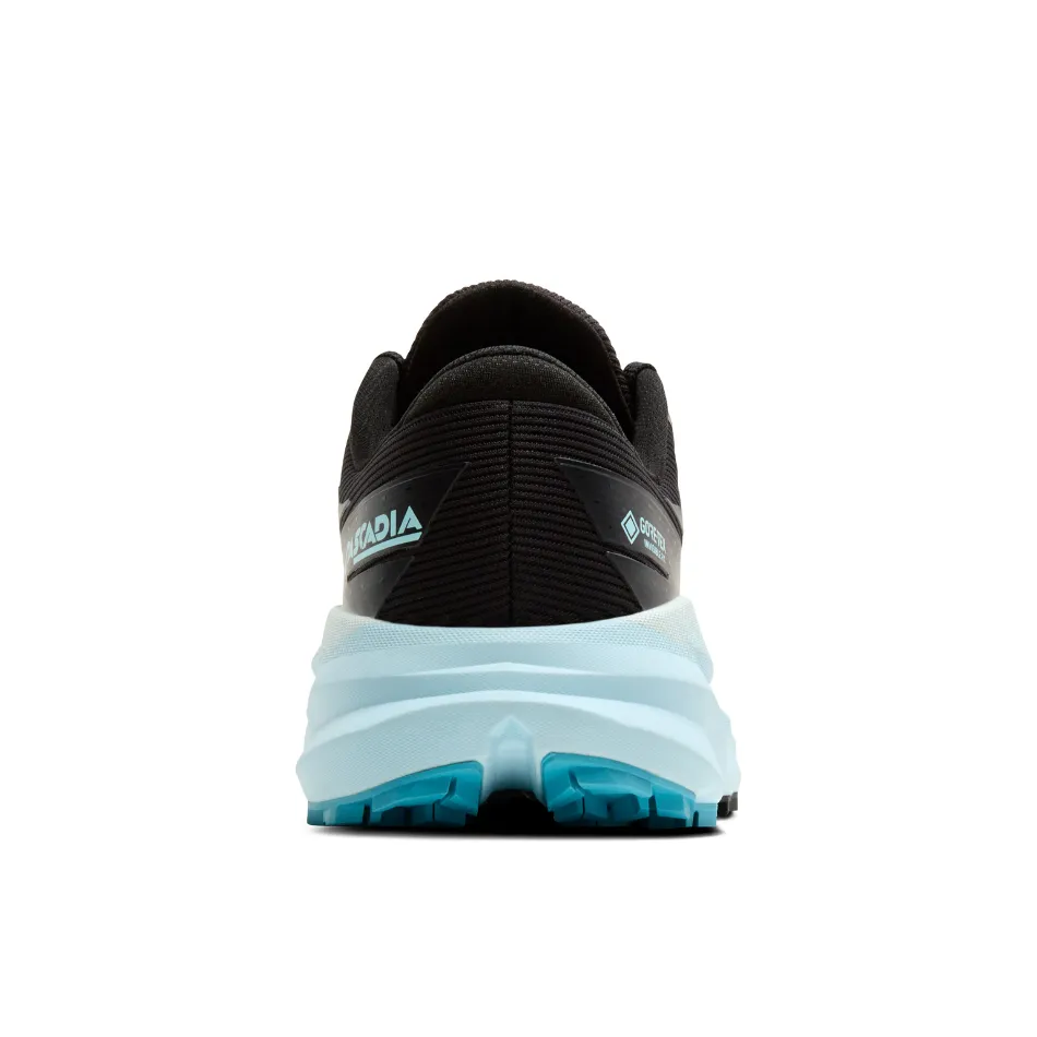 Brooks Women's Cascadia 19 GTX Trail Running Shoes in Black/Ebony/Blue Flower AW25 Moisture Management Yarn