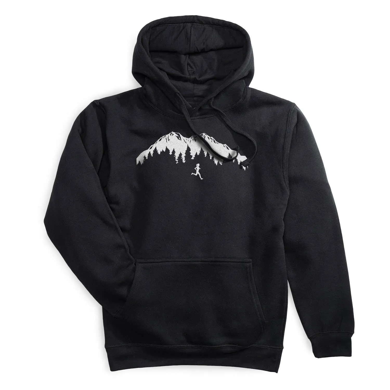 british retro WaterRepellent Statement Fleece Hoodie - Trail Runner in the Mountains